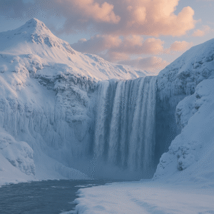 Winter Waterfall Wonderland – Snowy Landscape Digital Wall Art
