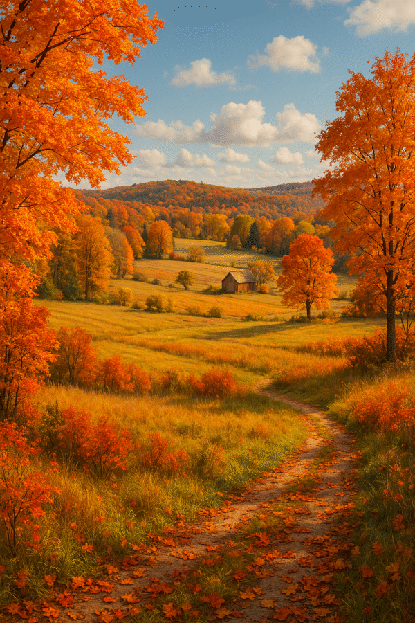 Vibrant Autumn Landscape – Fall Forest Digital Wall Art